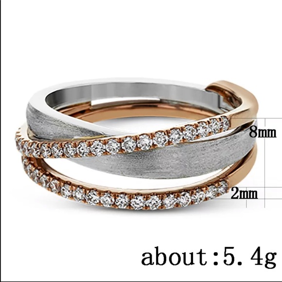 New 925 Silver Two Tone Diamond Beautiful Ring - Picture 6 of 6